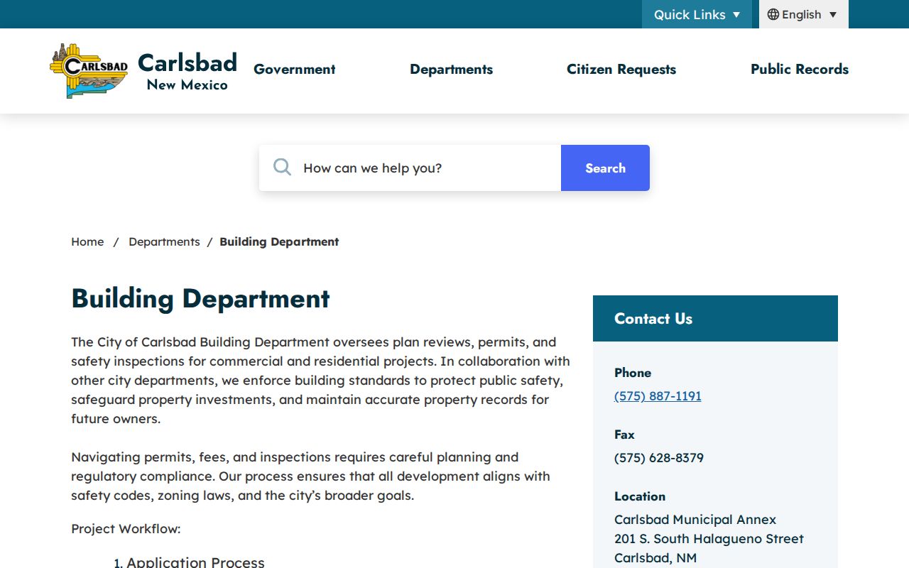 Carlsbad street directory Building Department permit portal