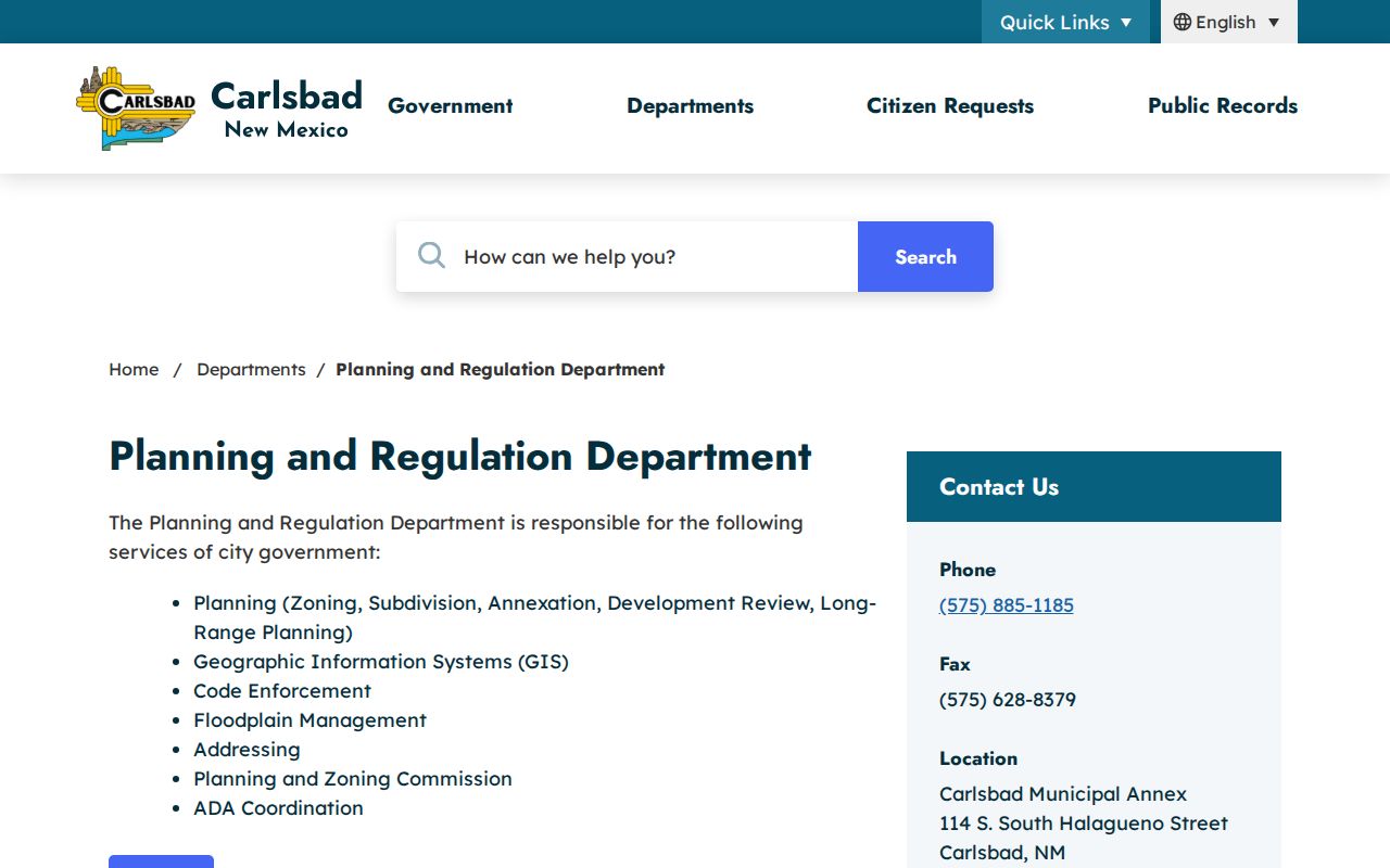Carlsbad ZIP code Planning and Regulation addressing page