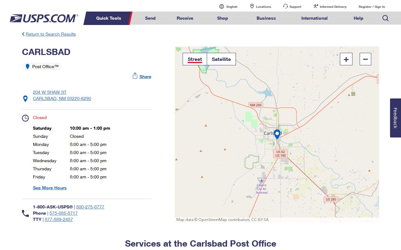 Carlsbad ZIP code USPS 88220 post office result