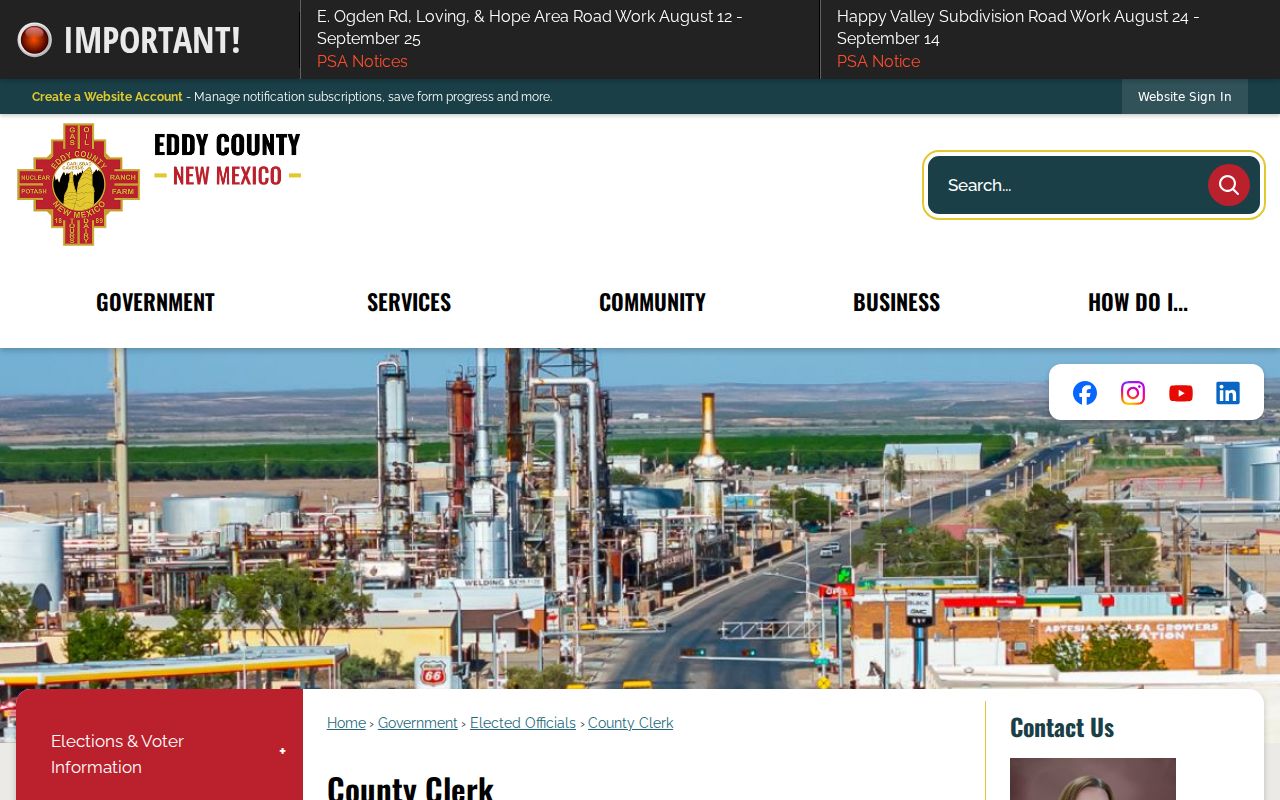 Carlsbad residents directory Eddy County Clerk records desk