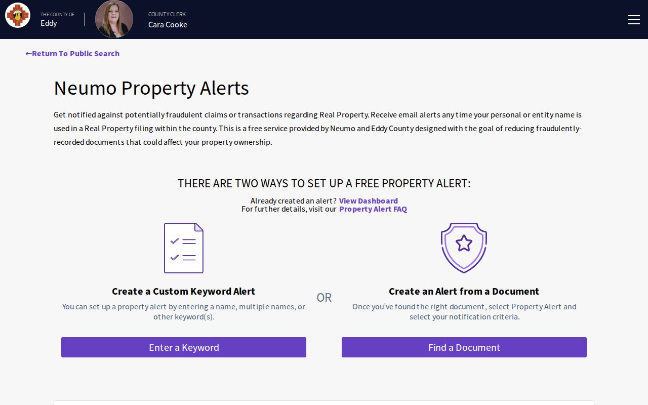 Carlsbad residents directory Eddy County Property Alert page